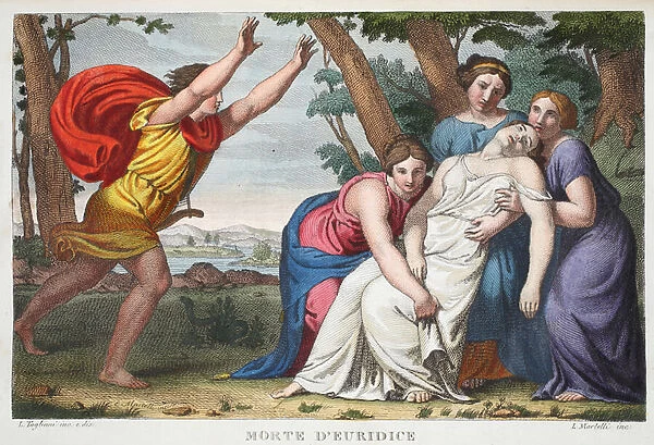 Death of Eurydice or Morte d Euridice, Book X, illustration from Ovid