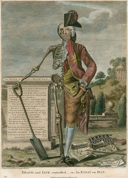 Death and life contrasted, or, An Essay on Man (coloured engraving)