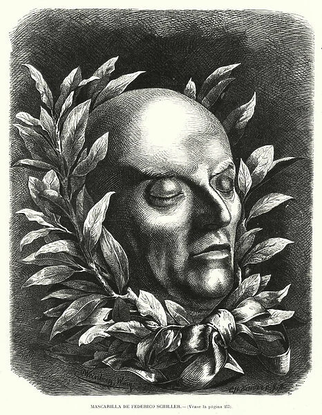 Death mask of German poet Friedrich Schiller (litho)