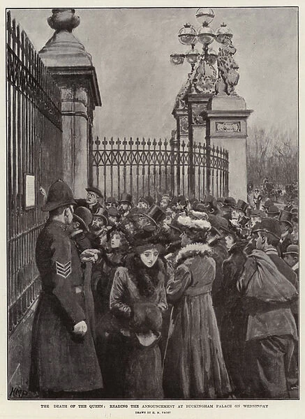 The Death of the Queen, reading the Announcement at Buckingham Palace on Wednesday (litho)