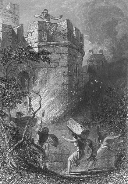 Death of Roderic O Donnell at Inch Castle, Donegal (engraving)