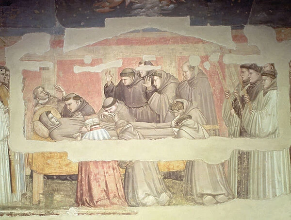 The Death of St. Francis, detail of bier and mourners, from the Bardi chapel (fresco) (see also 63380, 63329, 99677)