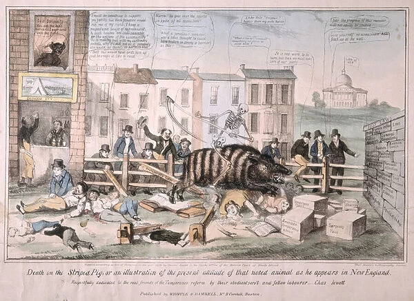 Death on the Striped Pig, 1839 (colour litho)