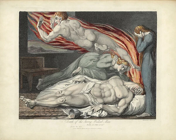 Death of the Strong Wicked Man, illustration from The Grave by Robert Blair, engraved by Louis Schiavonetti (hand-coloured etching) (see also 1785949-52)