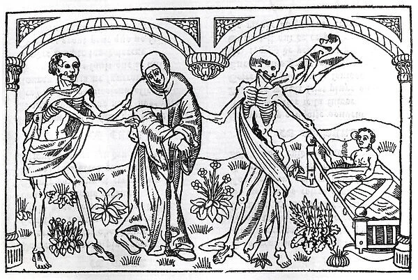Death taking the Beggar and the Child, from the Danse Macabre, published Paris