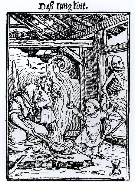 Death Taking a Child, from the Dance of Death series, engraved by Hans Lutzelburger, c