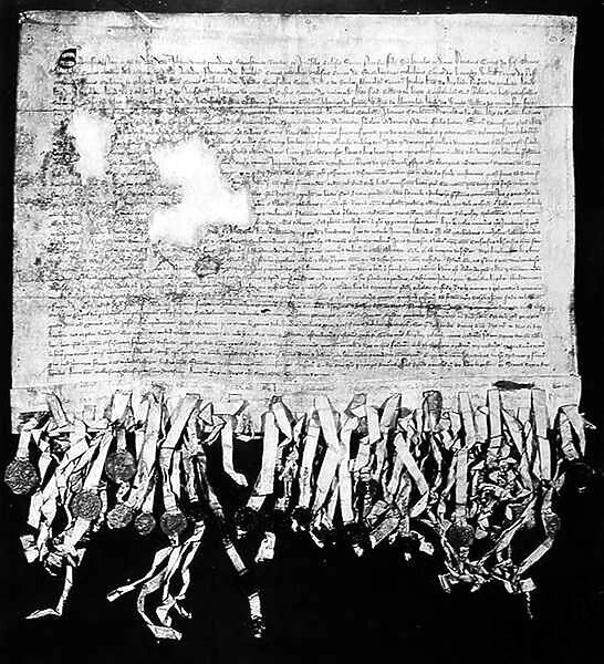 The Declaration of Arbroath, 6 April 1320 (ink on vellum) (b / w photo)