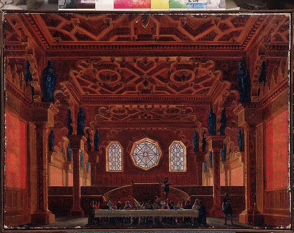 Decor preparatoire pour l opera 'Rouslan et Ludmila'de Milhail Glinka (1804-1857) (Stage design for the opera Ruslan and Lyudmila by M Glinka) - Peinture de Andreas Leonhard Roller (1805-1891), huile sur toile