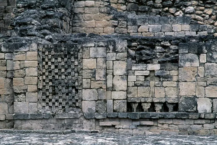 Framed Print : Decorative elements on Structure IV, Becan, Campeche, Mexico, Mayan civilization, 3rd-10th century