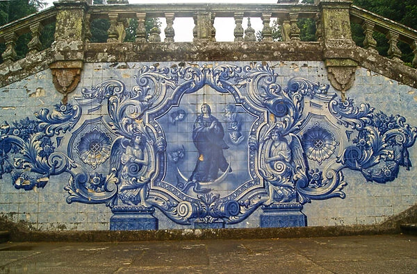 Decorative panel showing the Virgin Mary crushing the Serpent, Lamego, Portugal. 1738 (ceramic tiles)