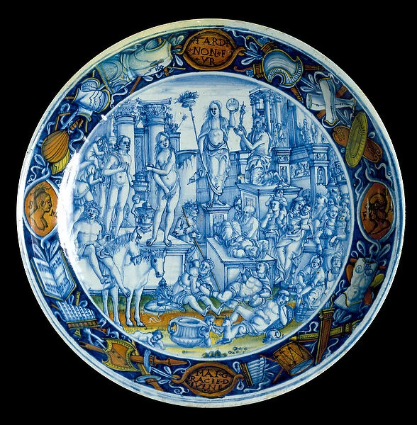 Decoree plate that represents the allegory of Selene, goddess of the moon in Greek