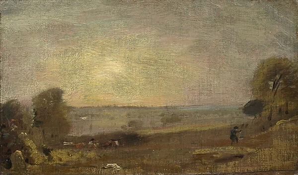 Dedham Vale from the Road to East Bergholt: Sunset, 1810 (oil on paper, mounted on board