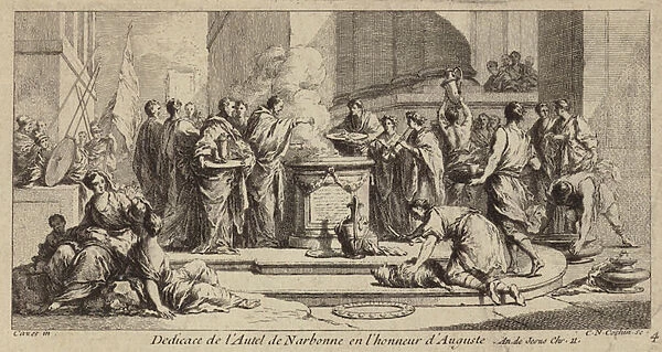Dedication of the altar of Narbonne in honour of the Roman Emperor Augustus, 11 (engraving)