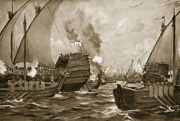 Defeat of the Russians by Admiral Theophanes, illustration from Hutchinsons History of the Nations, 1915 (litho)