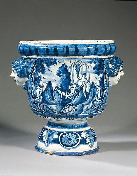 Delft blue and white two-handled mythological pedestal garden urn, 1701-22 (ceramic)