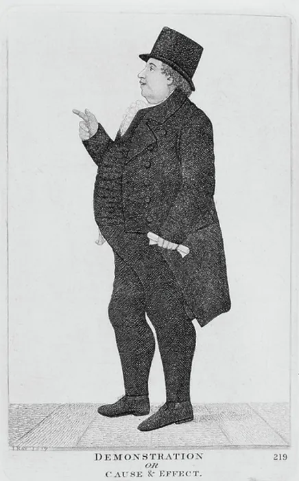 Framed Print : Demonstration or Cause & Effect, 1817. John Leslie (1766-1832) Scottish Mathematician and philosopher. Etching by John Kay