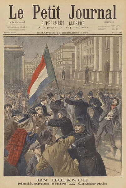Demonstration in Ireland against Joseph Chamberlain (colour litho)