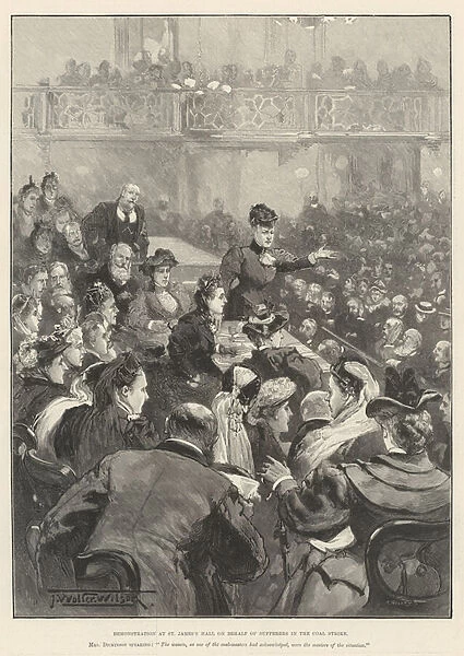 Demonstration at St Jamess Hall on behalf of Sufferers in the Coal Strike (engraving)