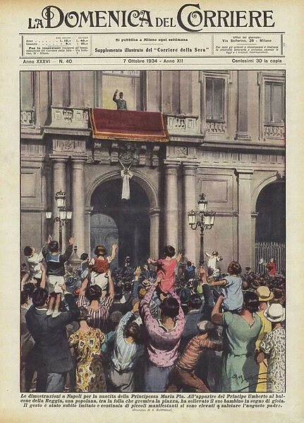 The demonstrations in Naples for the birth of Princess Maria Pia (colour litho)
