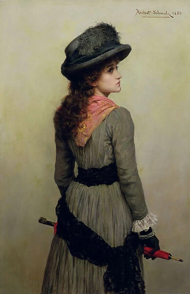 Denise - portrait of young girl with a red umbrella, 1885