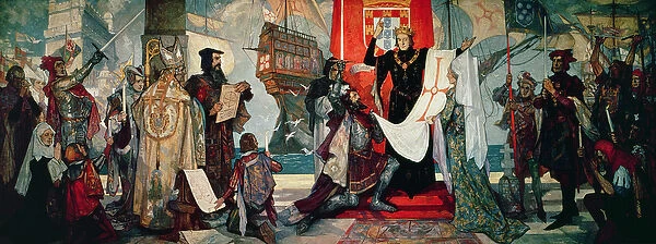 Departure for the Cape, King Manuel I of Portugal blessing Vasco da Gama