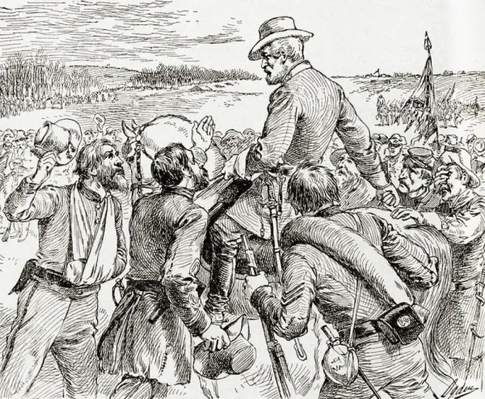 Framed Print : The departure of General Robert E. Lee from his soldiers prior to his surrender to General Ulysses Grant in 1865 at the end of the American Civil War. Robert Edward Lee, 1807 - 1870, Commander of the Confederate Army of Northern Virginia