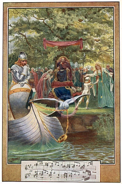 The Departure of Lohengrin, illustration from Wagners Lohengrin, published by George Routledge, 1901 (colour litho)