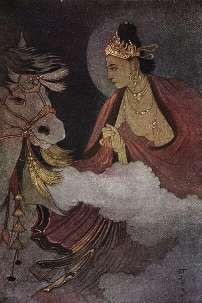 Departure of Prince Siddhartha, illustration from Myths of the Hindus and Buddhists by Sister Nivedita and Ananda Coomaraswamy, 1st edition, 1913 (colour litho)