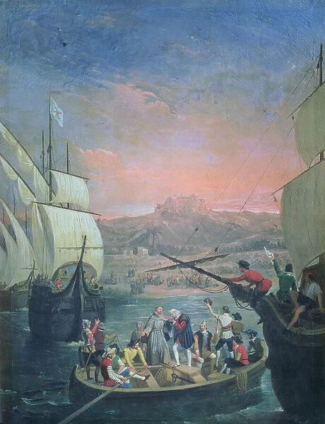 Departure of the Santa Maria, the Pinta and the Nina from Palos in 1492 (oil on canvas)