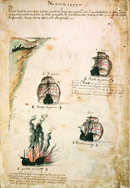 Departure of Vasco da Gama (c. 1469-1524) in 1497, from Libro das Armadas