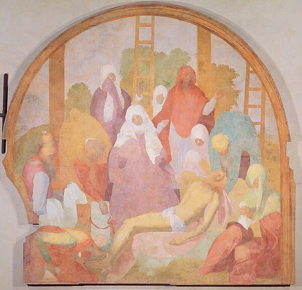 Deposition, lunette from the fresco cycle of the Passion, 1523-6 (fresco)