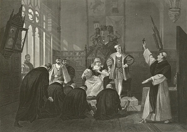 Deputation of Jews before Ferdinand and Isabella of Spain, 15th Century (engraving)