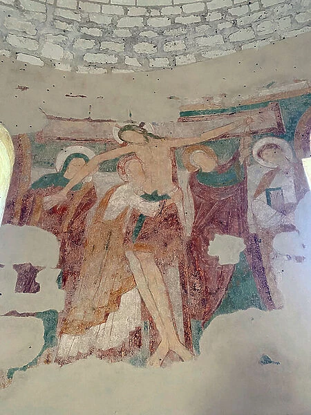 The descent from Croix, Saint-Jean du Liget chapel, Touraine, 12th century (fresco)