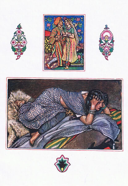Deserted gipsys song: Hillside Camp, illustration from The Garden of Kama (and other lyrics from India), 1920 (colour litho)