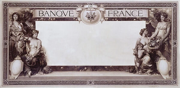 Design for Bank Notes for La Banque de France, 1916 (oil on canvas) (see also 352726)