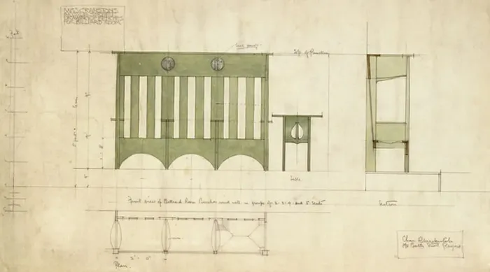 Framed Print : Design for benches and a table, shown in elevation and section plan, 1898 (pencil Framed Print : Design for benches and a table, shown in elevation and section plan, 1898 (pencil