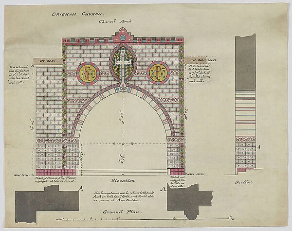 Design For Chancel Arch, Brigham Church, Cumberland, c. 1876 (pen & ink and w / c on paper)