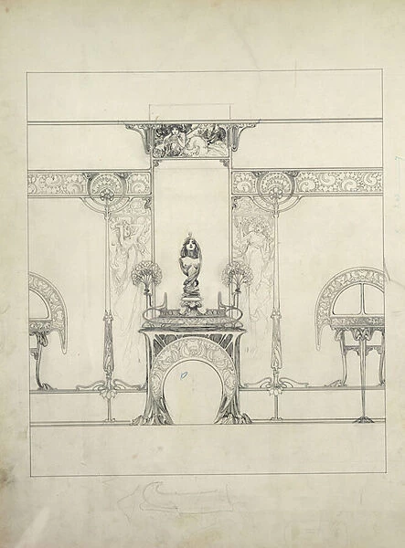 Design for the decor of the Fouquet jewellers, 6 rue Royale, Paris (pen & ink on paper)