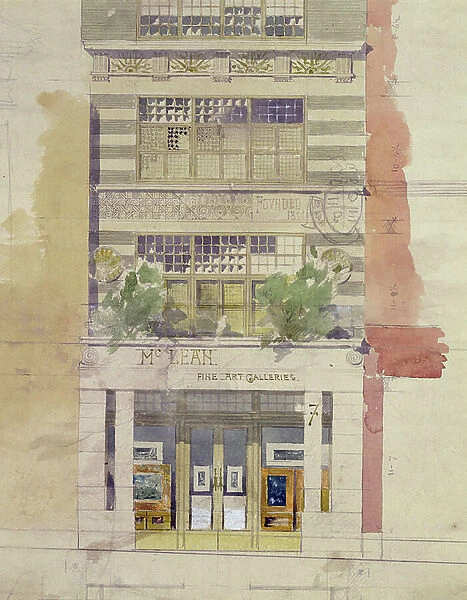 Design for the facade of McLean Fine Art Galleries, Haymarket, London (w / c & pencil on paper) (see also 176480)