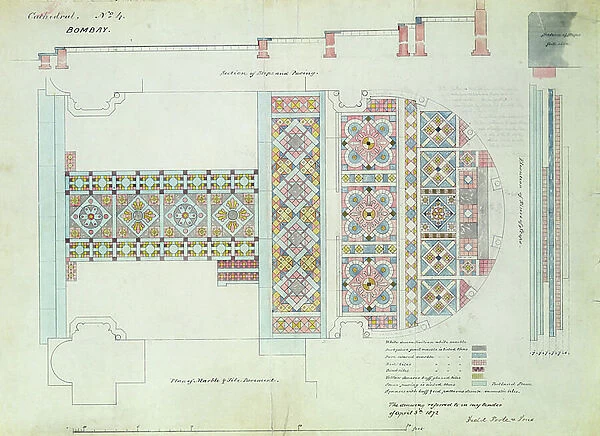 Design for a Pavement, Cathedral of Bombay, India, 1872 (black ink, pencil and watercolour on paper)
