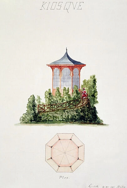 Design for a pavilion in simplified oriental style, from a folio of original drawings in