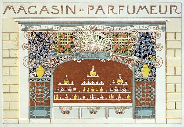 Front Design of a perfume shop Maison Tremiere et Fils, Paris, 1903 (colour litho)
