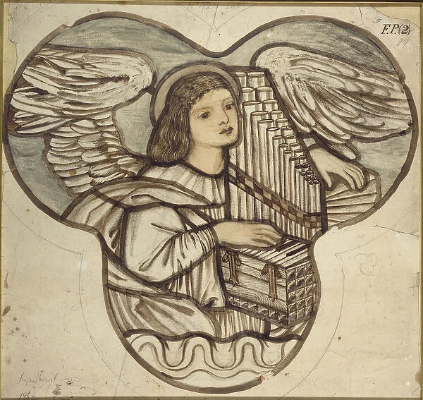 Design for stained glass in Lyndhurst Church: An Angel Organist