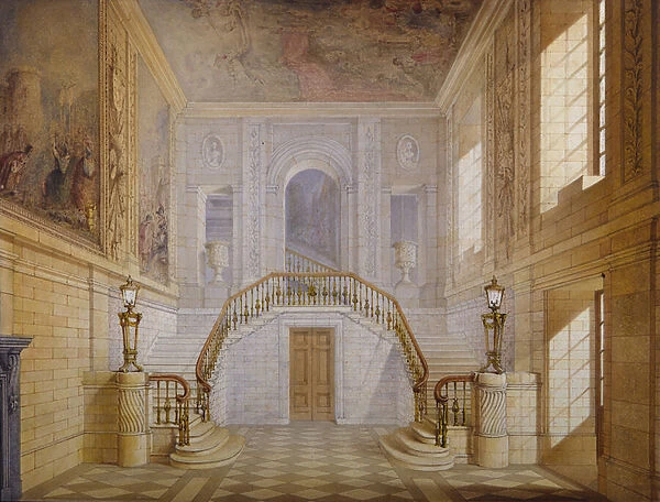 Design for a staircase in the Painted Hall, Chatsworth (w  /  c on paper)