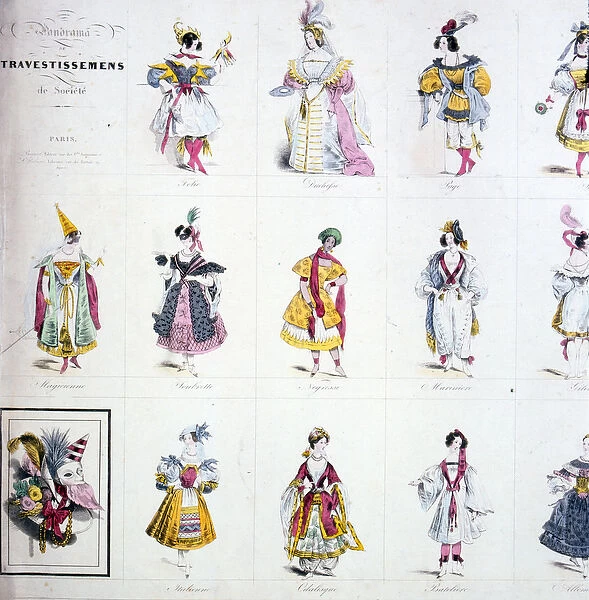 Designs for carnival costumes, French 19th century (engraving)