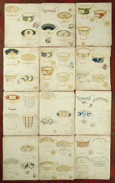 Designs for teacups produced at the Daniel Factory, Staffordshire, c