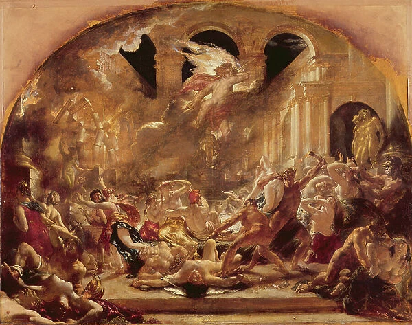 The Destroying Angel and Daemons of Evil Interrupting the Orgies of the Vicious and Intemperate (oil on canvas)
