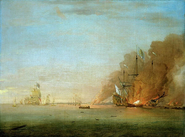 Destruction of the Soleil Royal at the Battle of La Hogue, 23 May 1692, 18th century (oil painting)