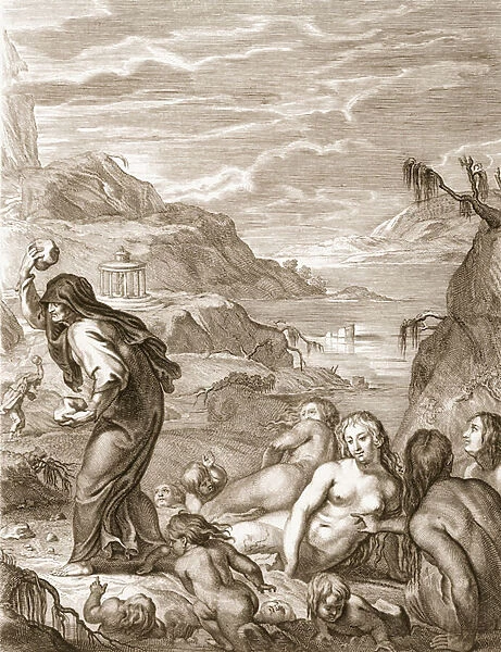 Deucalion and Pyrrha Repeople the World by Throwing Stones Behind Them, 1731 (engraving)