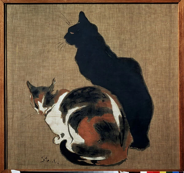 'Deux chats'(two cats) Un chat et son ombre. Peinture de Theophile Alexandre Steinlen (1859-1923) 1894 Art Nouveau Dim. 61x64 cm Musee Pouchkine, Moscou